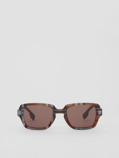 Burberry Check Rectangular Frame Sunglasses