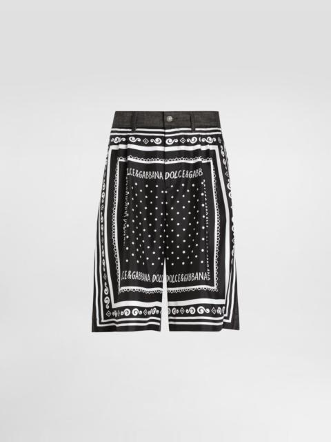 Dolce & Gabbana Printed silk and denim shorts
