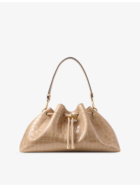 JIMMY CHOO Cinch Medium Shiny Croc-Embossed Leather Handbag