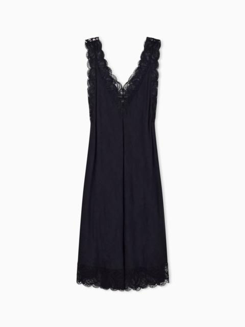 EMPORIO ARMANI JACQUARD VISCOSE NIGHTDRESS WITH A V-NECKLINE AND LACE TRIM