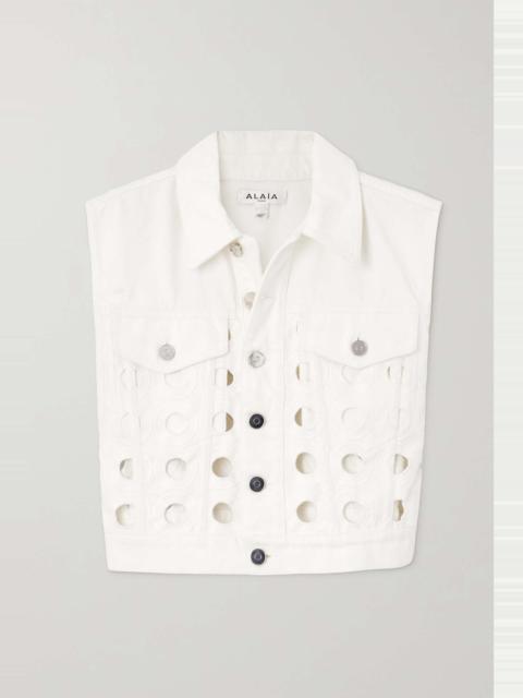 Alaïa Embroidered laser-cut denim vest