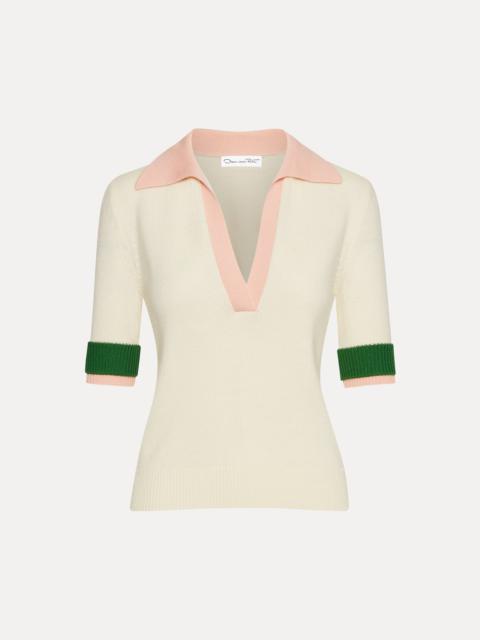 Oscar de la Renta COLOR BLOCK POLO PULLOVER