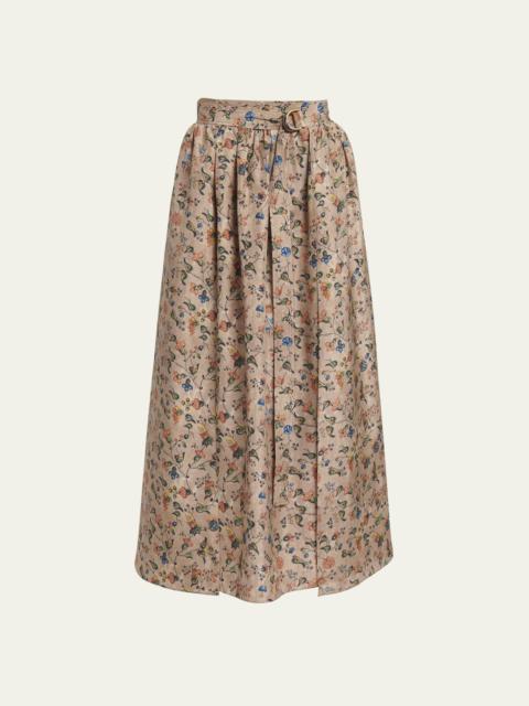 Loro Piana Isabel Bolivian Garden-Print Midi Skirt
