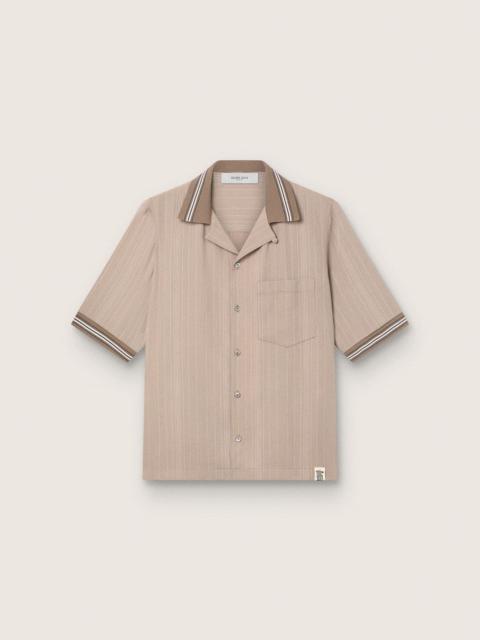 Golden Goose Men's short-sleeved shirt in gray cool wool with thin stripes