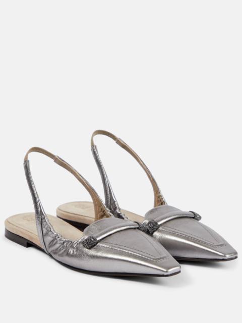 Brunello Cucinelli Metallic leather slingback flats