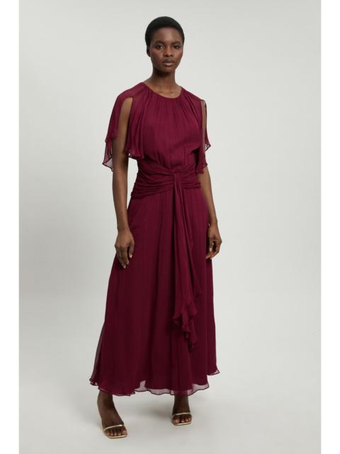 KAREN MILLEN Petite Viscose Georgette Cape Sleeve Ruffle Woven Maxi Dress