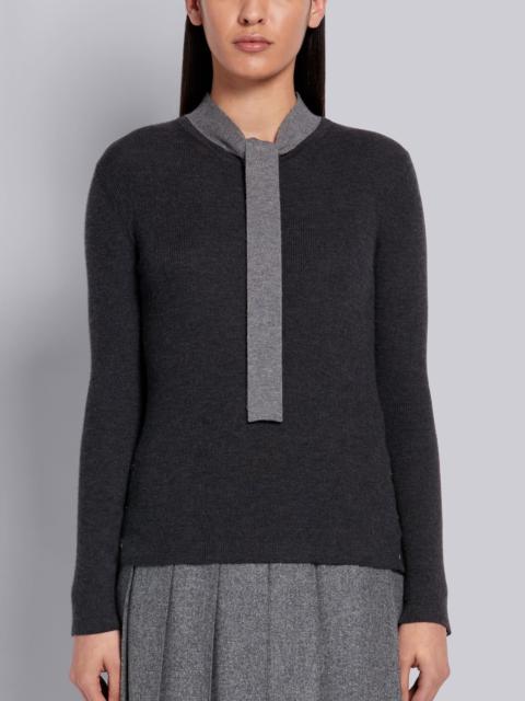 Thom Browne Dark Grey Cashmere Rib Neck Tie Crewneck Pullover