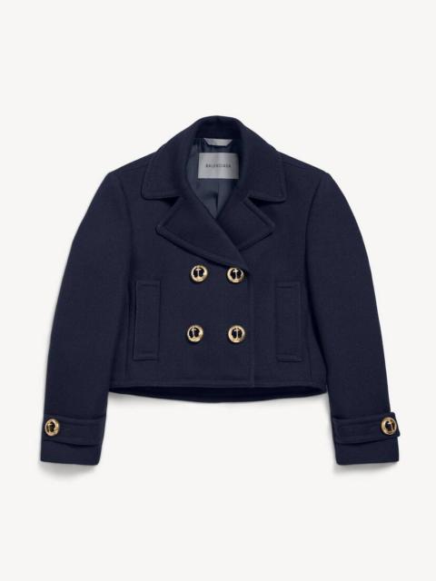 BALENCIAGA Women's Cropped Peacoat in Navy