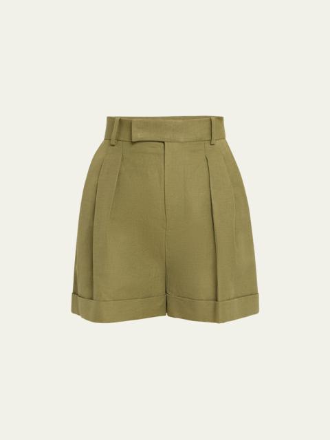 FRAME Pleated Wide-Cuff Shorts