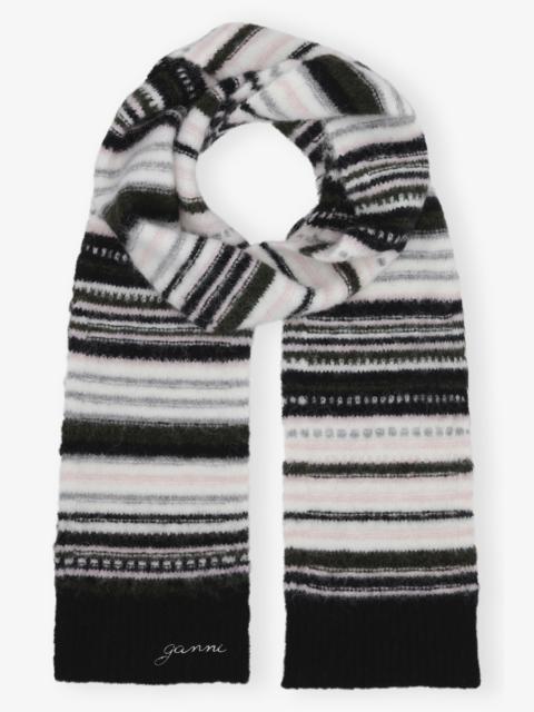 GANNI BLACK STRIPED SOFT WOOL SCARF