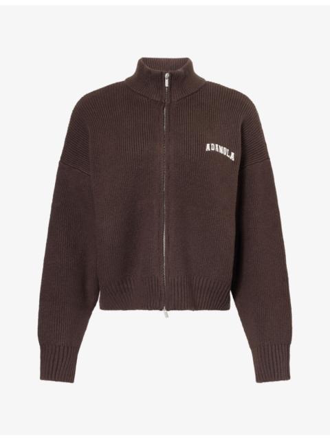 ADANOLA Varsity Zip-Up Funnel-Neck Knit Sweatshirt