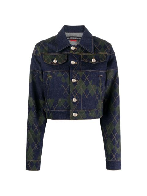 argyle-pattern cotton denim jacket