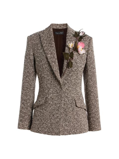 Oscar de la Renta Slubby Wool-Blend Tweed Blazer brown