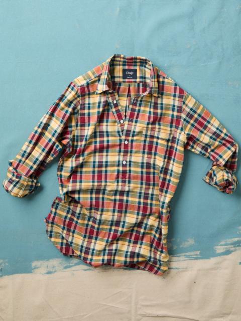 Drake's Navy, Yellow and Red Madras Check Cotton Button-Down Popover Shirt