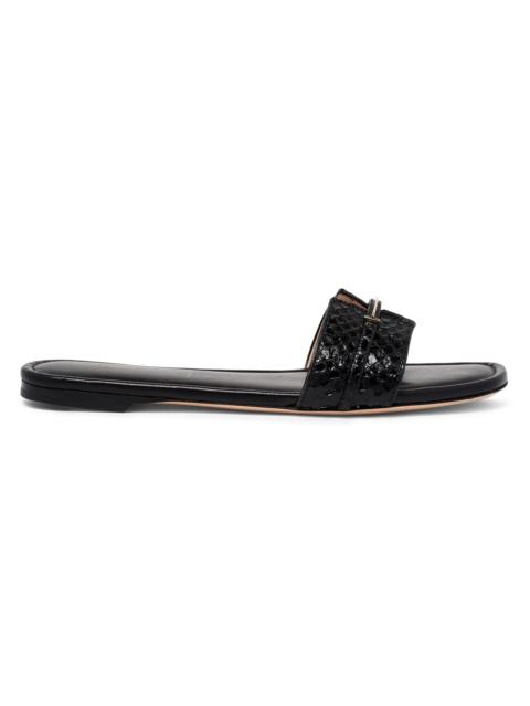 TOM FORD Women's Snake-Embossed Leather Flat Sandals - Black