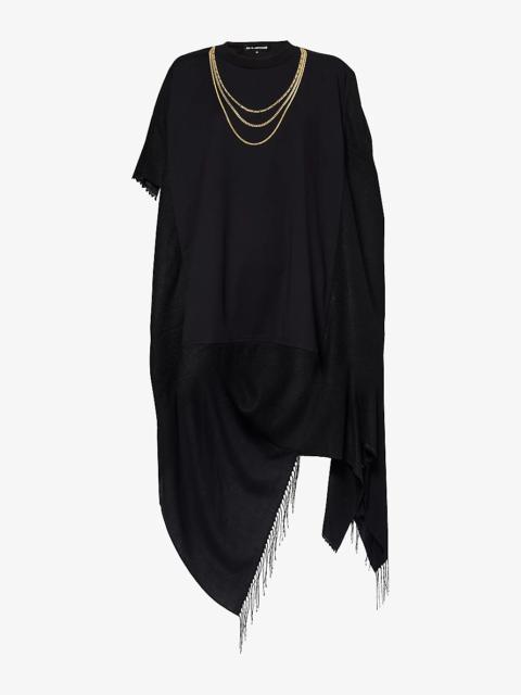 Necklace-embellished relaxed-fit cotton top