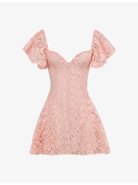 House of CB Verity sweetheart-neck lace-embroidered woven mini dress