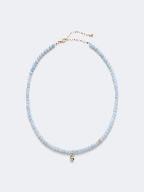 SYDNEY EVAN Icon Mounting 14kt gold beaded necklace with aquamarine and diamonds