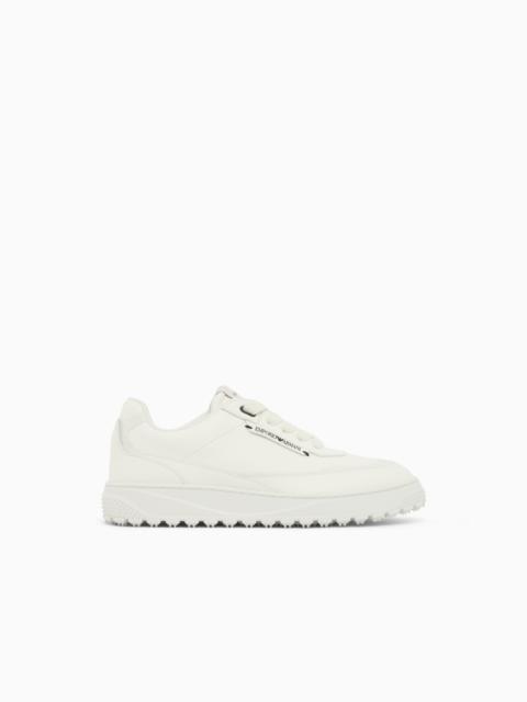 EMPORIO ARMANI SMOOTH LEATHER LACE-UP SNEAKERS WITH A TEXTURED RUBBER SOLE