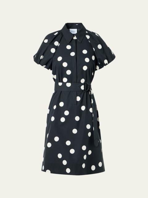 AKRIS Polka-Dot Cotton Poplin Puff-Sleeve Shirtdress