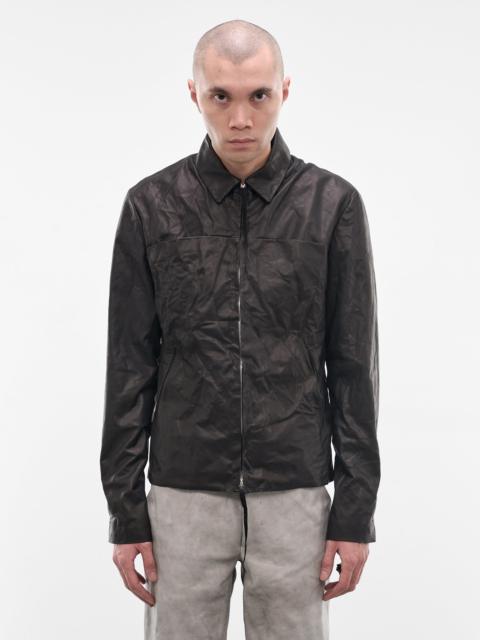 M.A+ Black Leather Zip Trucker Jacket