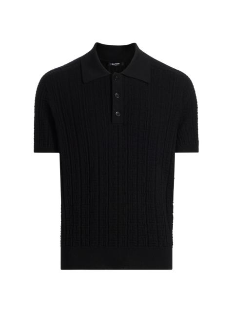 Balmain Men's Monogram Jacquard Wool Polo Shirt - Noir