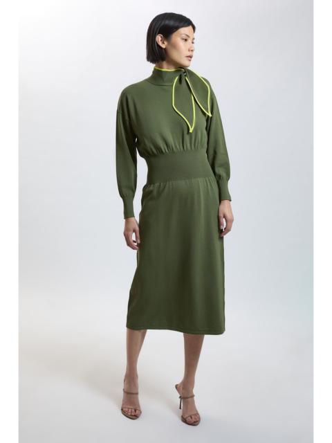 KAREN MILLEN Petite Knitted Viscose Necktie Detail Midi Dress