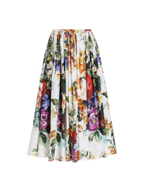 【送料&関税込】Dolce & Gabbana Longuette Skirt With Ros Long ruffled skirt in floral-print cotton in Print for Women