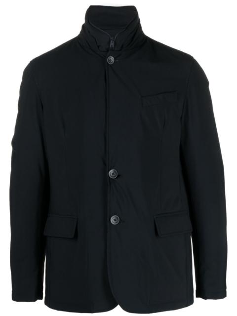 high-neck button-up jacket