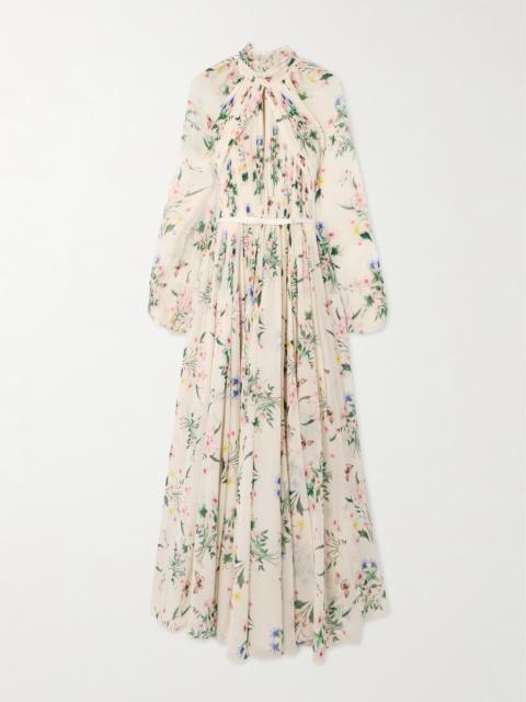 GIAMBATTISTA VALLI Belted Cutout Pleated Floral-print Silk-georgette Gown