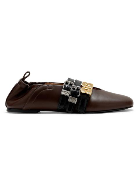 GANNI Women's Sue Triple-Strap Leather Ballet Flats - Demitasse