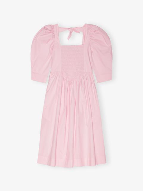 GANNI PINK COTTON POPLIN OPEN NECK SMOCK DRESS