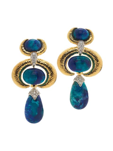 DAVID WEBB Azure Malachite Double Crescent Couture Earrings