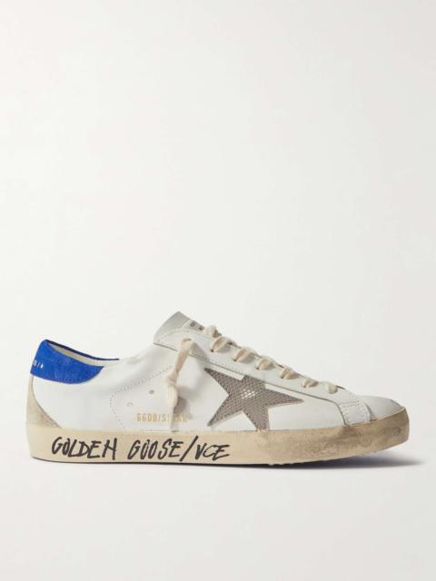 Super-Star Distressed Printed Suede-Trimmed Leather Sneakers