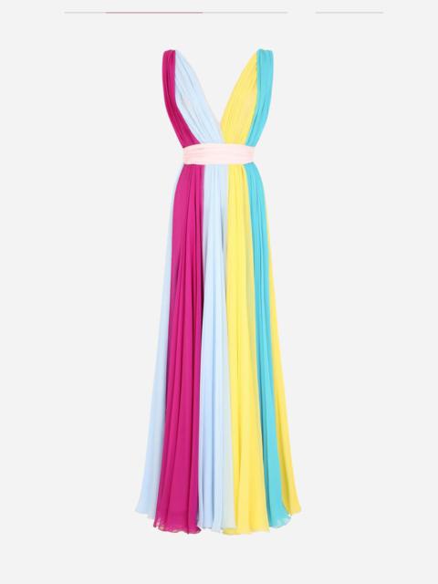 Long multi-colored chiffon dress