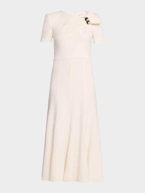 ROLAND MOURET Embellished Pleat Light Cady Midi Dress