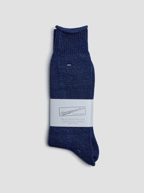 Nigel Cabourn Anonymous Ism Indigo Crew Sock in Navy