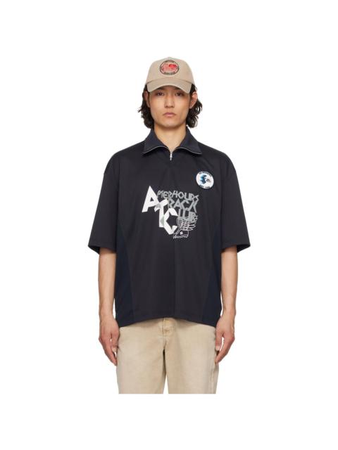 SOLID HOMME Navy 'After Hours Track Club' Zip Polo