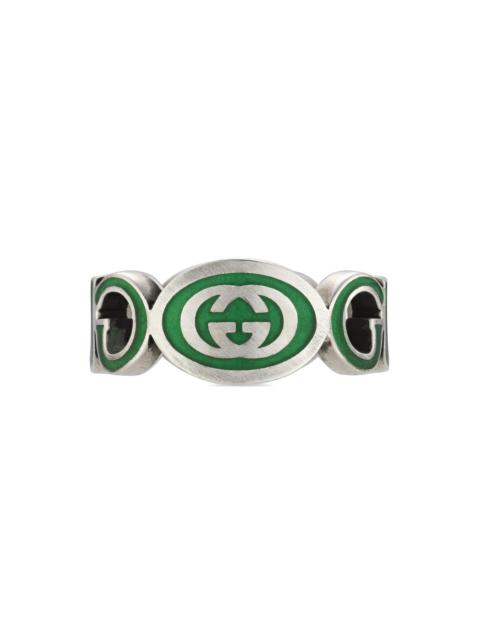 GUCCI Women's Interlocking G Sterling Silver & Green Enamel Cut-Out Ring - Silver