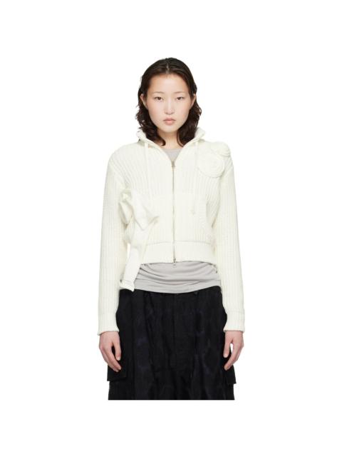 OPEN YY Off-White Applique Knit Zipup Sweater