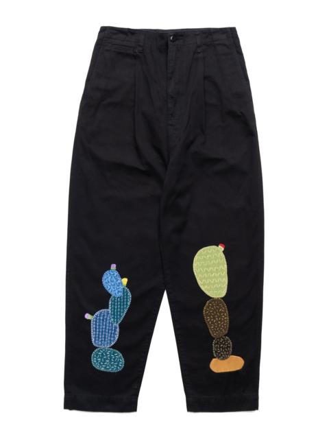 Kapital Chino High Waisted NIME Pants (CACTUS Embroidery) - Black