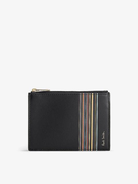 Striped leather card holder
