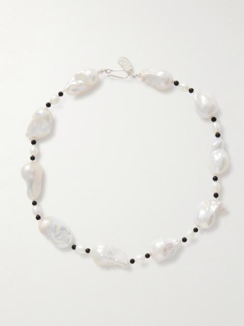 Gohar World Host Silver, Pearl And Onyx Necklace