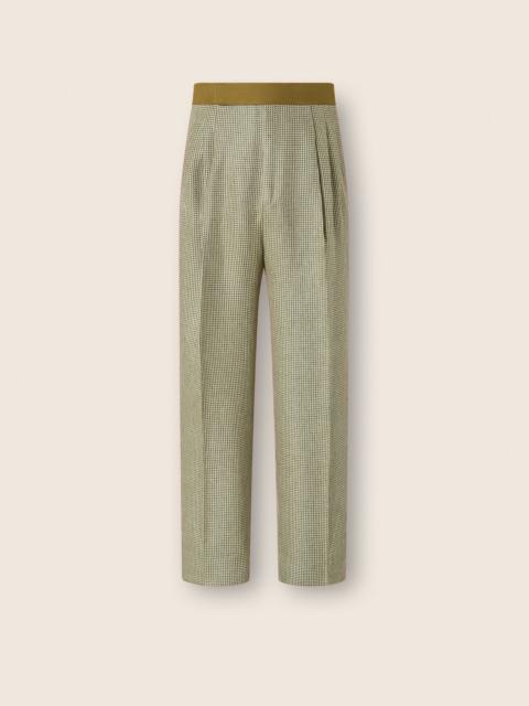 ZEGNA OLIVE GREEN CROSSOVER LINEN WOOL AND SILK PANTS