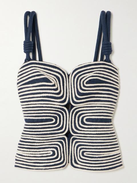 ANDRES OTALORA Marea Knotted Embroidered Linen Top