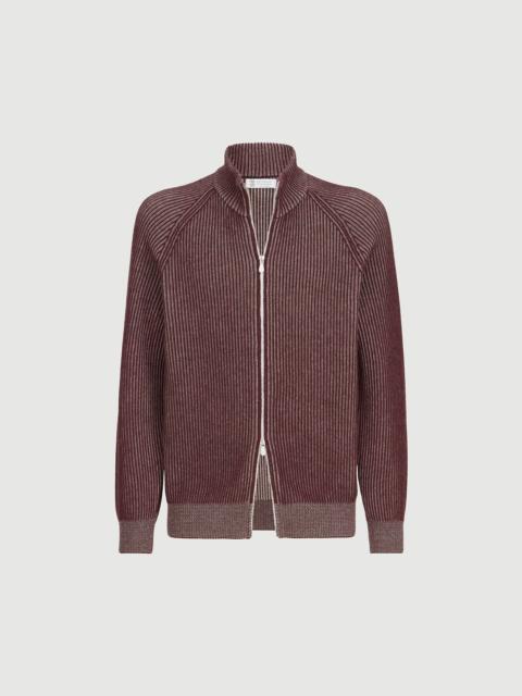 Brunello Cucinelli Cashmere vanisé English rib high-neck cardigan with zipper