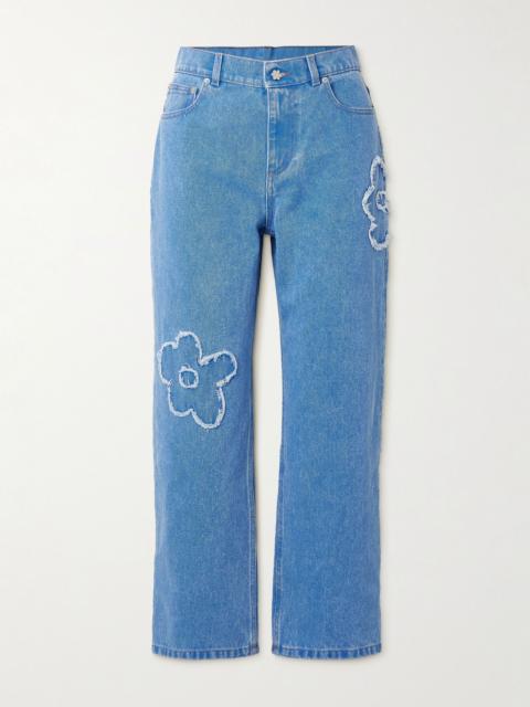 Marni Cropped appliquéd mid-rise straight-leg jeans Blue