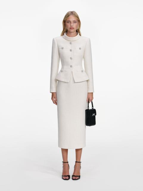 self-portrait Cream Boucle Tailored Midi Dress