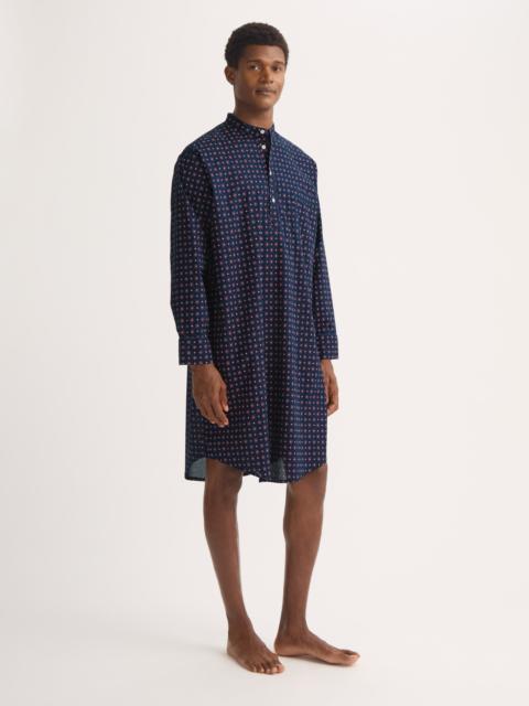 Derek Rose Men's Nightshirt Cotton Batiste Navy Blue Rose Motif