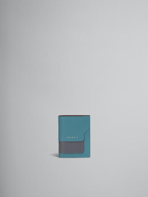 Marni BLUE GREY AND RED SAFFIANO LEATHER BI-FOLD WALLET